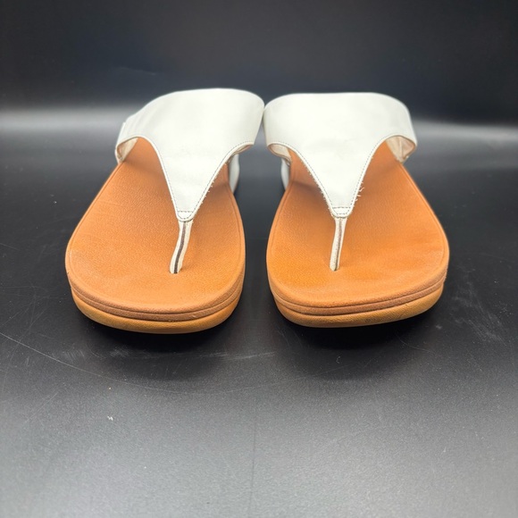 FitFlop Womens Lulu Toe Post Strap Leather Sandals Flip Flop White Brown Size 10